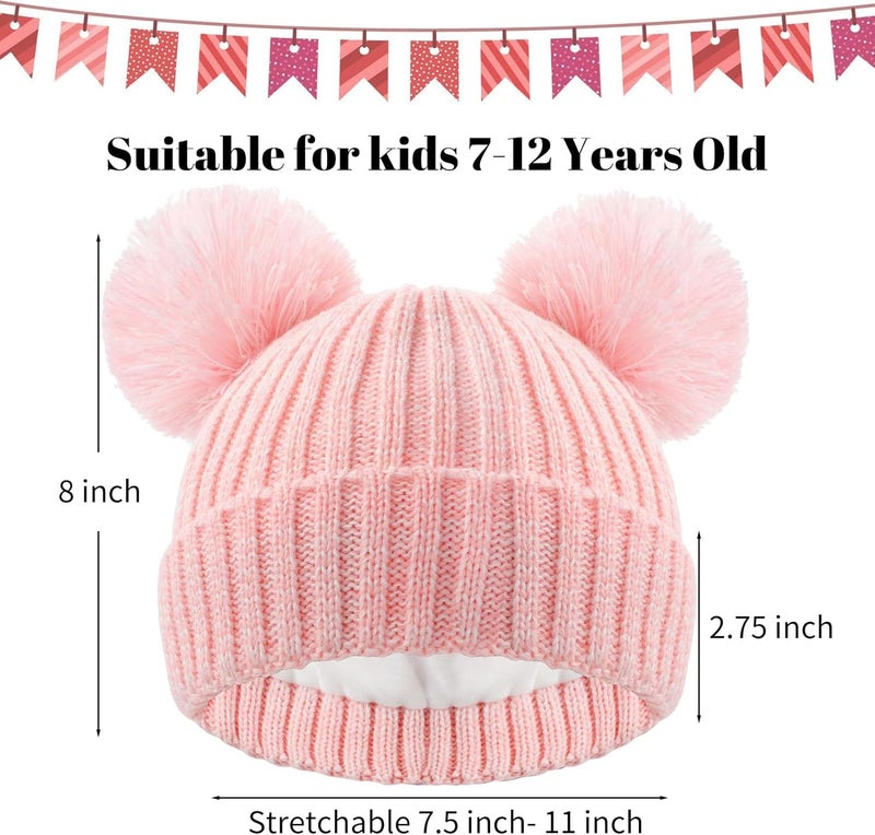 ACTLATI Kids Winter Knitted Beanie Hat Colorful Pompom Ears Ski Hat for Boy Girl(Ages 7-12) - Image 4